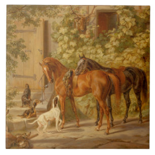Vintage Pferde an der Veranda Albrecht Adam Fliese