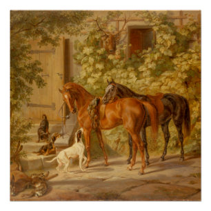 Vintage Pferde an der Veranda Albrecht Adam Hänge Poster