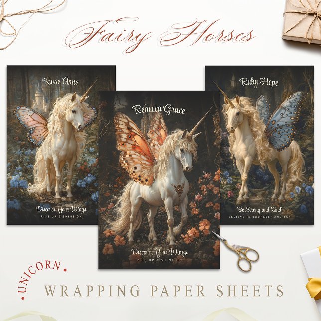 Vintage Pferde Butterfly Fantasy Art Geschenkpapier Set (Von Creator hochgeladen)
