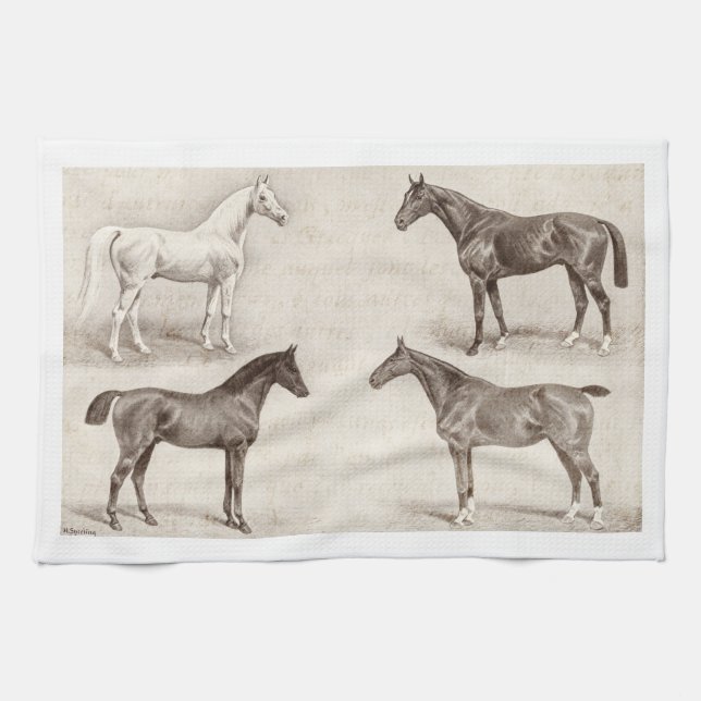 Vintage Pferde - Pferd und Pony-Vorlagenenpferd Geschirrtuch (Horizontal)