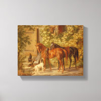 Vintage Pferde spielen mit Herdenhunden