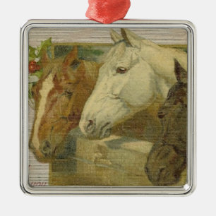 Vintage-Pferde-Weihnachtsbaum-Ornament Silbernes Ornament
