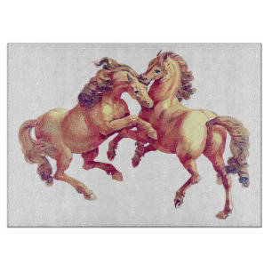 Vintage-Pferdepaar-Reitsport-Kunstglas Schneidebrett