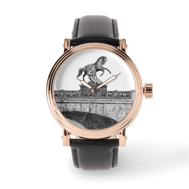 Vintage Pferdeskulptur auf der Brücke von Anichkov Armbanduhr (Vorderseite)