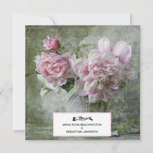 *~* Vintage Pfingstrose Blumen Soft QR RSVP AR23 H Einladung