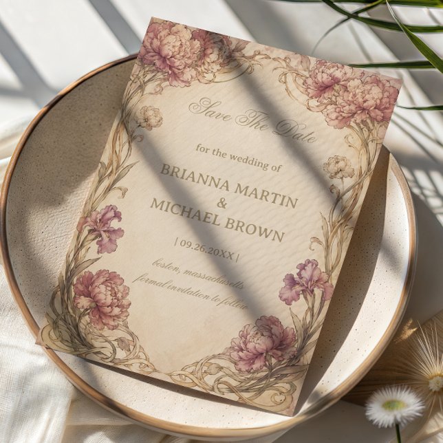 Vintage-Pfingstrose Botanisch Save The Date (Von Creator hochgeladen)