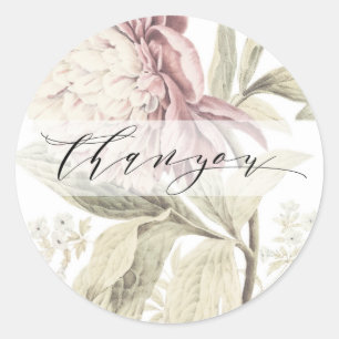 Vintage-Pfingstrose Botanische Feine Kunst Danke H Runder Aufkleber