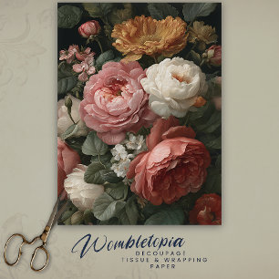 Vintage Pfingstrose und Gartenrose Floral Decoupag Seidenpapier