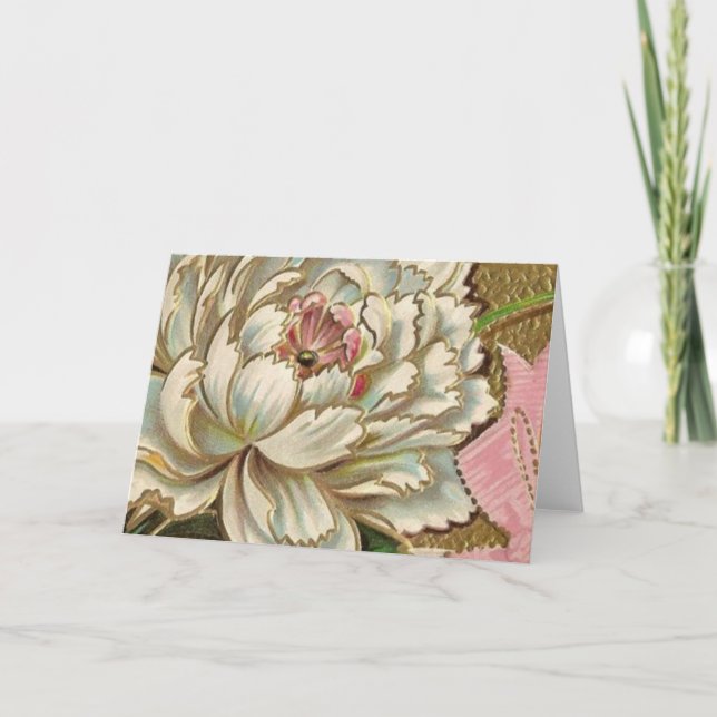Vintage Pfingstrosen-Blume Karte (Vorderseite)