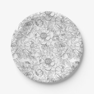 Vintage-Pfingstrosen-Blumenmuster Pappteller