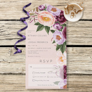 Vintage-Pfingstrosen-Lavendel- und Marun-Päonien-A All In One Einladung