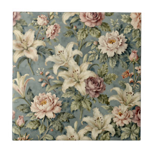 Vintage-Pfingstrosen-Lilien-Blumenmuster Fliese