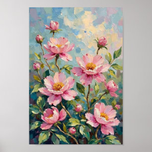 Vintage-Pfingstrosengarten-Blumenkunst Poster
