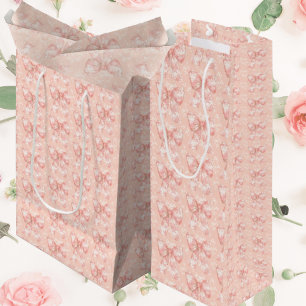 Vintage Pfirsich-Blumen-Toile-Bögen-Decoupage Mittlere Geschenktüte