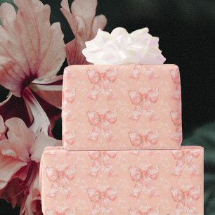 Vintage Pfirsich-Blumen-Toile-Schleifen Geschenkpapier