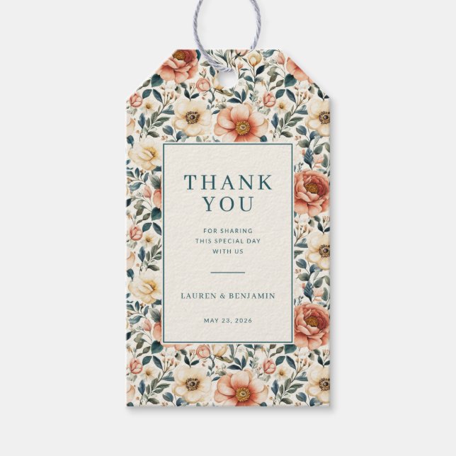 Vintage-Pfirsich-Blumenmuster Geschenkanhänger (Vorderseite)