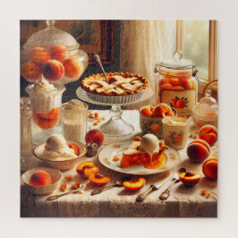 Vintage-Pfirsich-Dessert-Kunst Cottagecore-Küche Puzzle