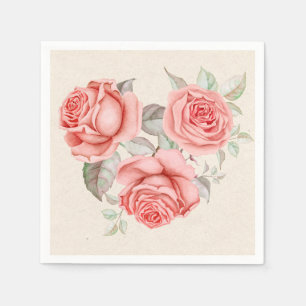 Vintage Pfirsich Korallen Rosen Grünzeug Blätter H Serviette