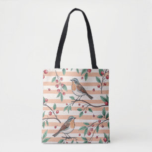 Vintage-Pfirsich-Songbird-Beeren-Zweig-Muster