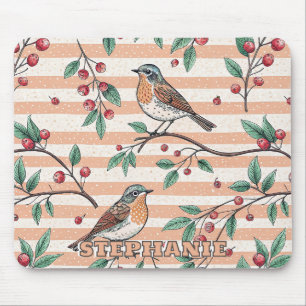 Vintage-Pfirsich-Songbird-Beeren-Zweig-Muster Mousepad