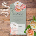 Vintage Pfirsichbäume auf dem Schlachtfeld Grün ke All In One Einladung<br><div class="desc">ERHÄLTLICH MIT ODER OHNE QR CODE ODER MIT ODER OHNE AUSWAHL DES ABENDS. Das weiche und romantische Design mit seinen blauen Pfirsich- und Weißpfirsichen auf einem weichen, grünen Vintagen Hintergrund. Fügen Sie Ihrer Einladung einen QR-Code hinzu, damit Besucher schnell auf Ihre Hochzeitswebsite für Details, Anleitungen, Menüoptionen und mehr zugreifen können,...</div>