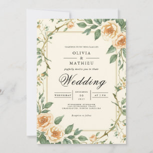 Vintage Pfirsichblütenhochzeit Einladung