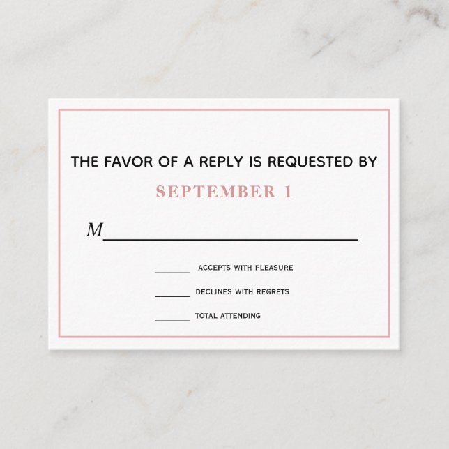 Vintage Pfirsichblütenrosa Blumenzange RSVP Begleitkarte (Vorderseite)