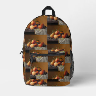 Vintage-Pfirsiche-Trauben-Obst-Stillleben-Malerei Bedruckter Rucksack