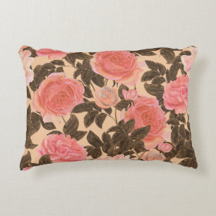 Vintage pfirsichfarbene Rose Wasserfarbmuster. Dekokissen