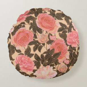 Vintage pfirsichfarbene Rose Wasserfarbmuster. Rundes Kissen
