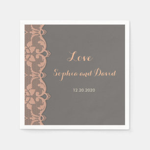 Vintage Pfirsichgraue Spitzen-Hochzeit Serviette