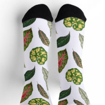 Vintage-Pflanzenblatt-Socken - Weiß