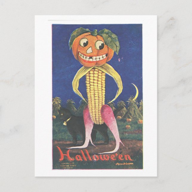 Vintage pflanzliche Jack-o-Lantern-Postkarte Postkarte (Vorderseite)