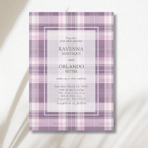Vintage-Pflaume-Purple-Kariert-Landhochzeit Einladung
