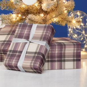 Vintage-Pflaume-Purple- und Creme-Tartan-Karo Geschenkpapier