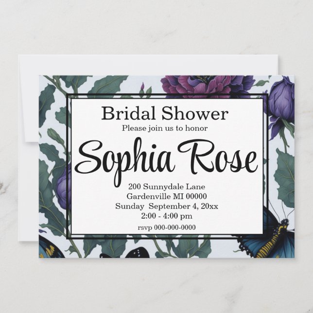 Vintage Pflaumen lila Magenta-Blütenschmetterlinge Einladung (Vorderseite)