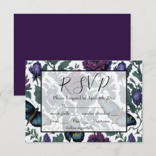 Vintage Pflaumen lila Magenta-Blütenschmetterlinge RSVP Karte