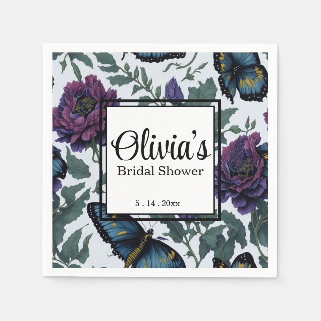 Vintage Pflaumen lila Magenta-Blütenschmetterlinge Serviette (Vorderseite)