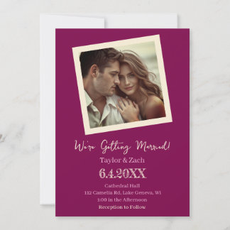 Vintage-Pflaumen- und Creme-Retro-Foto-Hochzeit Einladung