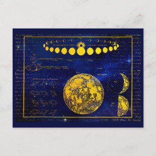 Vintage Phasen des Mond Saturn Jupiter Venus Postkarte