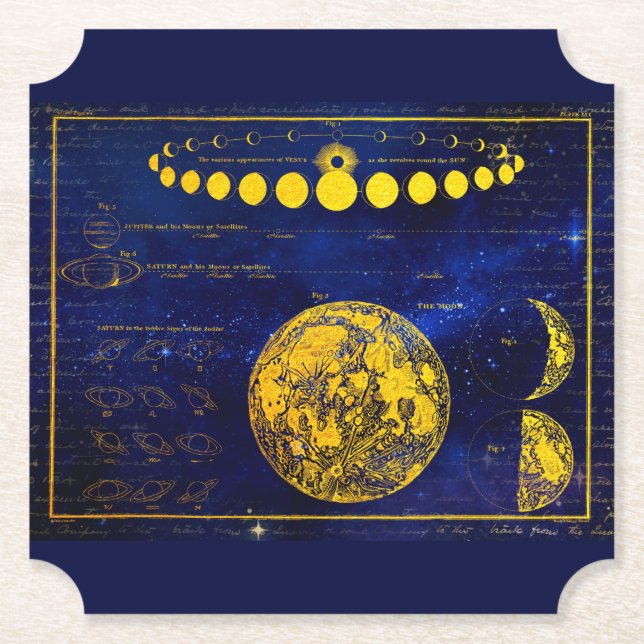 Vintage Phasen des Mond Saturn Jupiter Venus Untersetzer (Vorderseite)