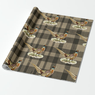 Vintage Pheasant Bird on Beige Brown Plaid Geschenkpapier