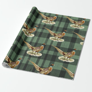 Vintage Pheasant Bird on Green Plaid Geschenkpapier