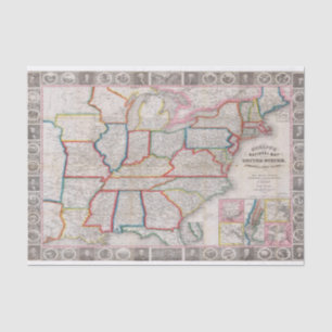 Vintage Phelps' National Map der Staaten Seidenpapier