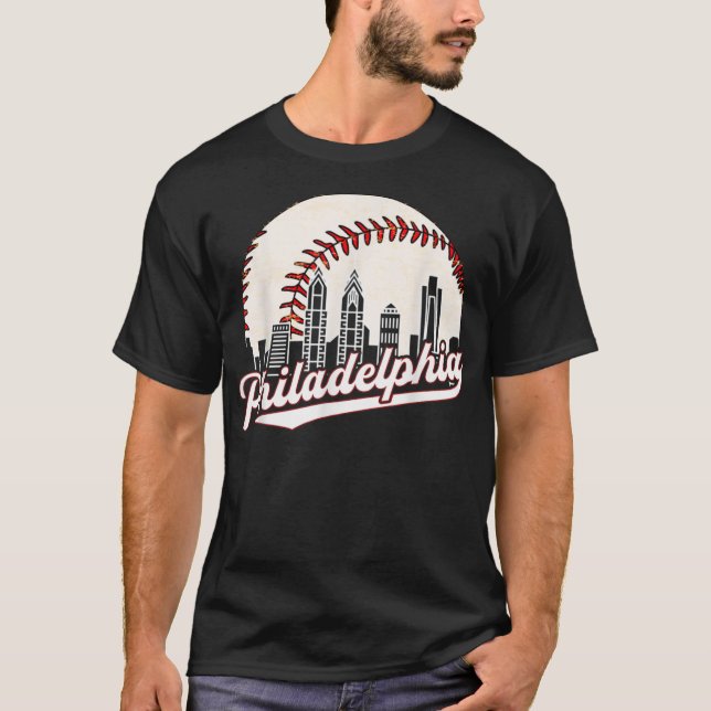 Vintage Philadelphia Baseball Skyline Retro Philly T-Shirt (Vorderseite)