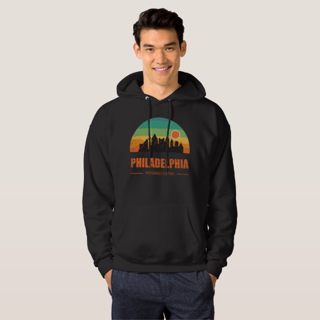 Vintage Philadelphia City Skyline Retro Sunset Hoodie (Vorne ganz)
