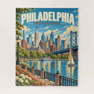 Vintage Philadelphias Skyline Riverfront Puzzle