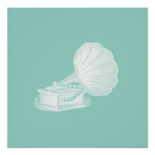 Vintage Phonograph Meergrün Weiße Gramophone Cool Poster