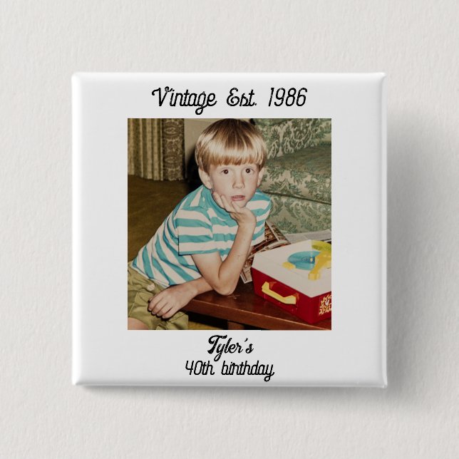 Vintage Photo Birthday Personalized Button (Vorderseite)