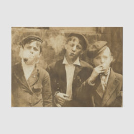 Vintage photograph of newsies smoking cigars sepia seidenpapier
